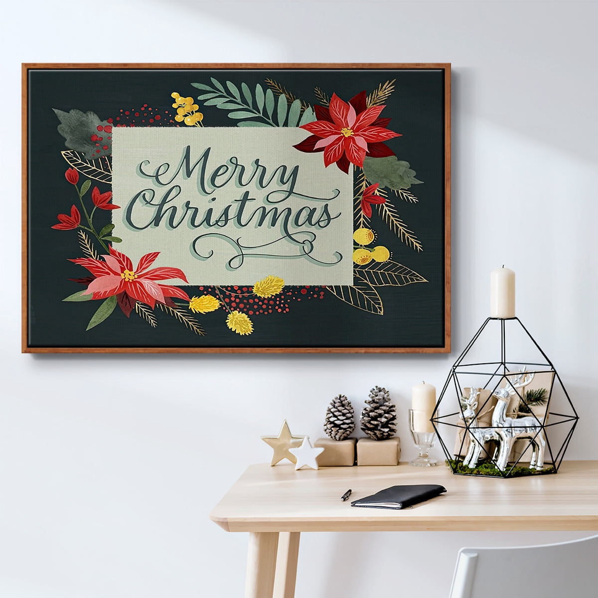 Bright Christmas Night Collection A - Framed Gallery Wrapped Holiday Canvas - 17 x 25 - Rosewood Frame