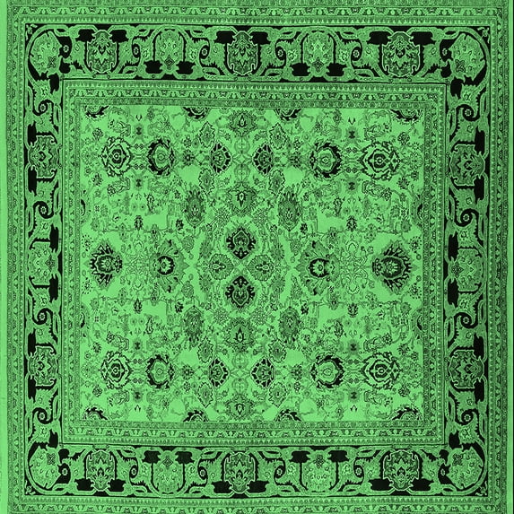 Ahgly Company Indoor Square Oriental Emerald Green Industrial Area Rugs, 8' Square