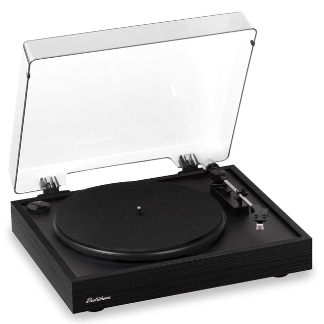 Electrohome Montrose Vinyl Record Player 2-Speed Belt-Drive Turntable, with Audio-Technica Stylus, Speed Control Motor, Built-in Preamp, Wood Plinth, Anti-resonant Platter, Auto-Stop (RR35B)
