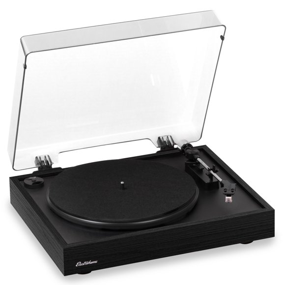 Electrohome Montrose Tourne-Disque à 2 Vitesses à Entraînement par Courroie, avec Stylet Audio-Technica, Moteur de Contrôle de Vitesse, Préampli Intégré, Socle en Bois, Plateau Anti-Résonant, Arrêt Automatique (RR35B)