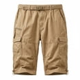 thumbnail image 3 of FRSASU Mens Cargo Shorts Long Capri Elastic Below the Knee 3/4 Cotton Casual Summer Shorts with Pockets Khaki, 3 of 6