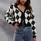 thumbnail image 4 of Cárdigan Cárdigans para mujer Abrigo Casual Rombo Enrejado Blusas Tejido Frente Abierto Suéter Corto Abrigo de Mujer, 4 of 9