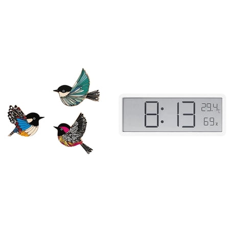 CoudarTitie Wooden Bird Wall Art with Digital Clock Display for Garden Study Room Farmhouse Office Bedroom Temperature Humidity Decor