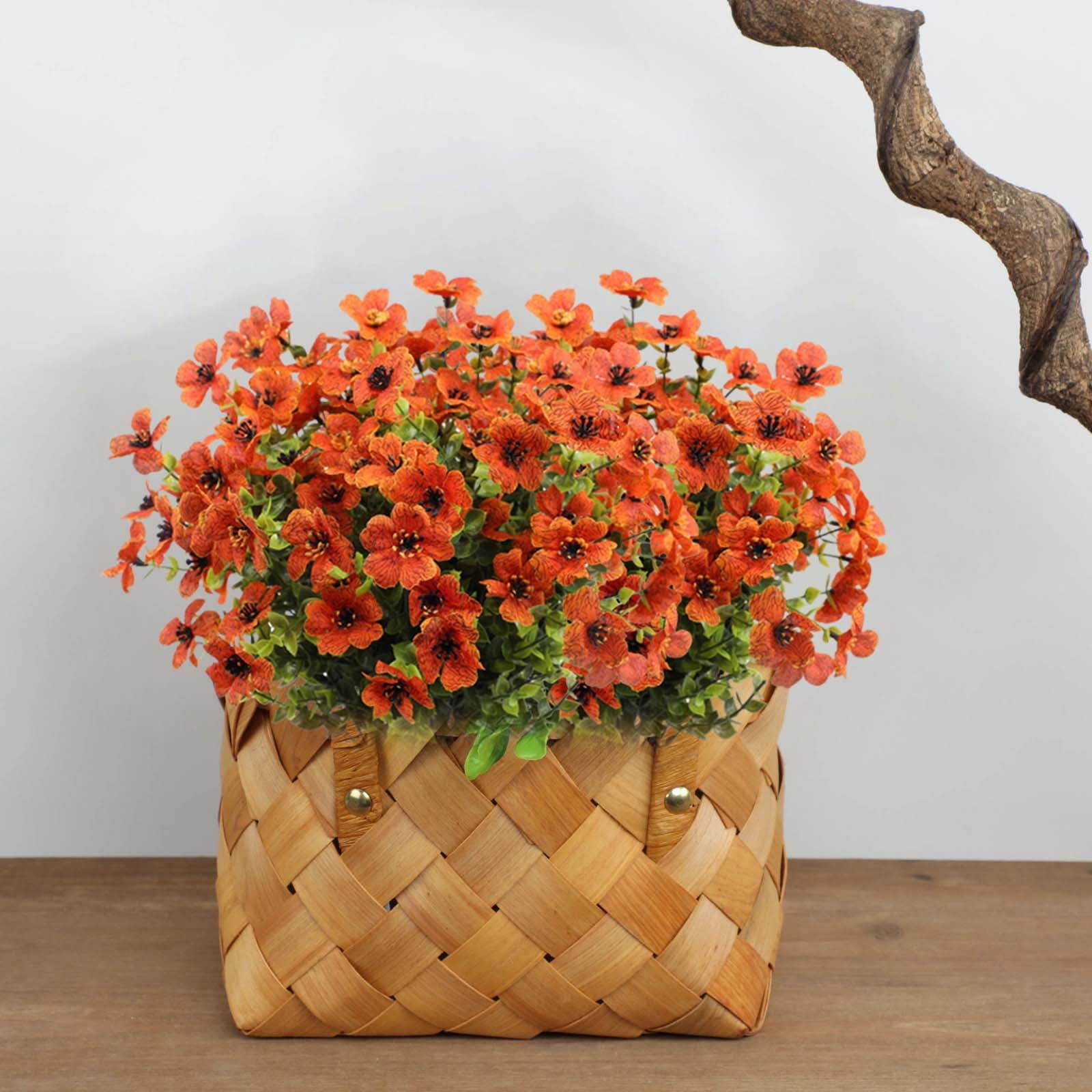 12PCS Artificial Flowers for Outdoor Decor - Resistant Silk & Plants, Real Looking Flowers for Garden, Porch & Window Box Decoration (Light Autumn Orange)
