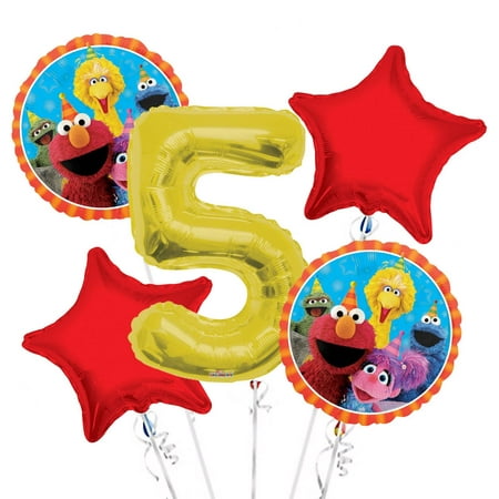 Sesame Street Elmo Balloon Bouquet 5th Birthday 5 Pcs Party