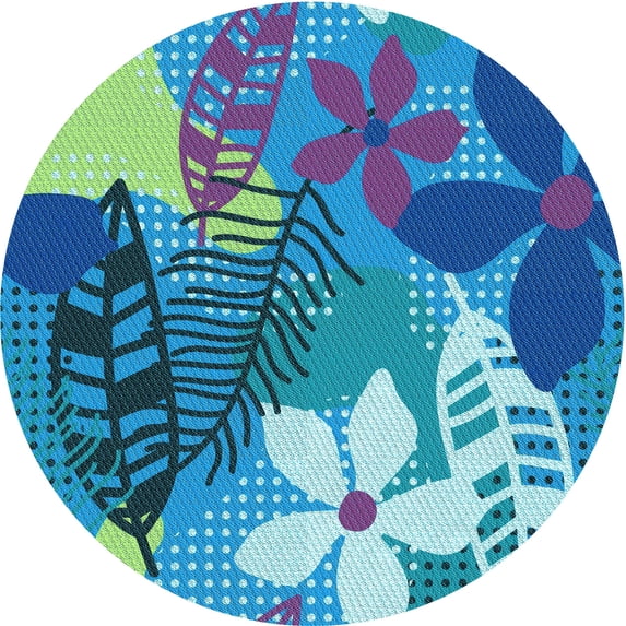 Ahgly Company Indoor Round Patterned Blue Eyes Blue Area Rugs, 6' Round