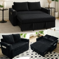 Sofa Bed, Loveseat Convertible Sofa with Pull Out Bed, Modern 3 in 1 Corduroy Couch with 2 Cup Holder and Usb, Comfortable Small Couch for Living Room Bedroom Apartment, Black