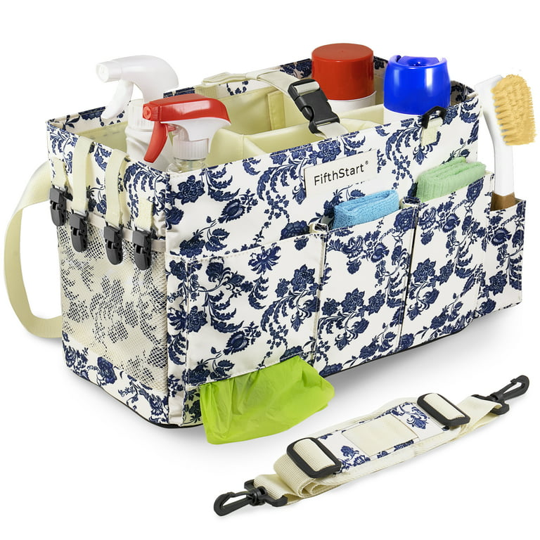 FifthStart Wearable Cleaning Caddy with Handle Caddy Organizer for Cleaning  Supplies with Shoulder and Waist Straps, Car Organizer, Under Sink  Organizer: (Blue Floral, Large) 