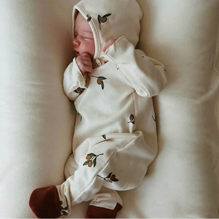 

WZJuhiie Baby Boys Girls Sleepwear Romper Long Sleeve Graphic Print Footed Bodysuit Infant Jumpsuit Pajamas Hat