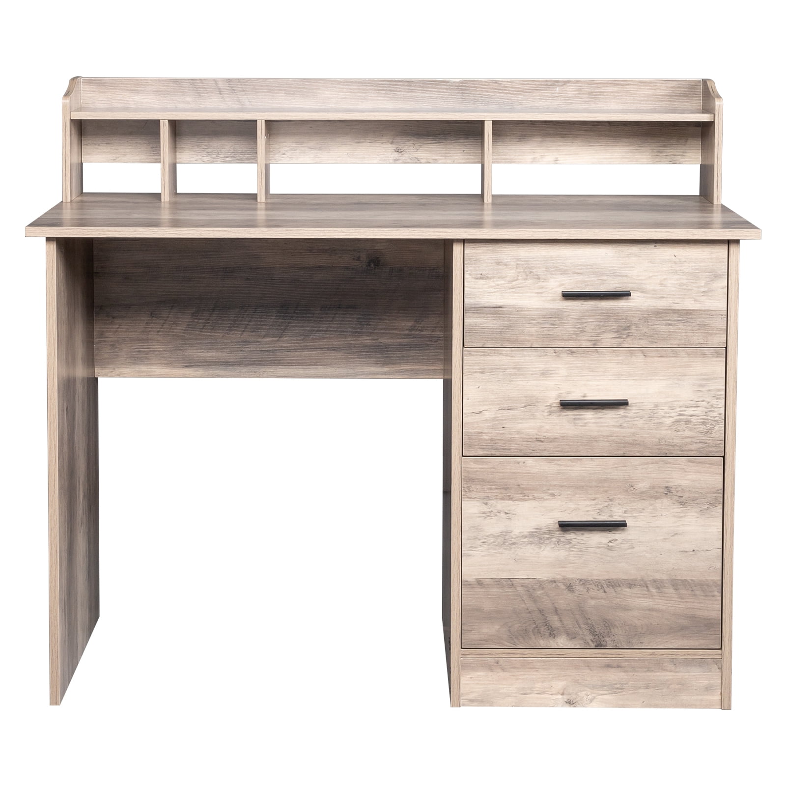 Ktaxon Gaming Desk with 3 Drawers, Computer Desk with Desktop Storage Rack&Anti-slip Separator for Home Office, Oak