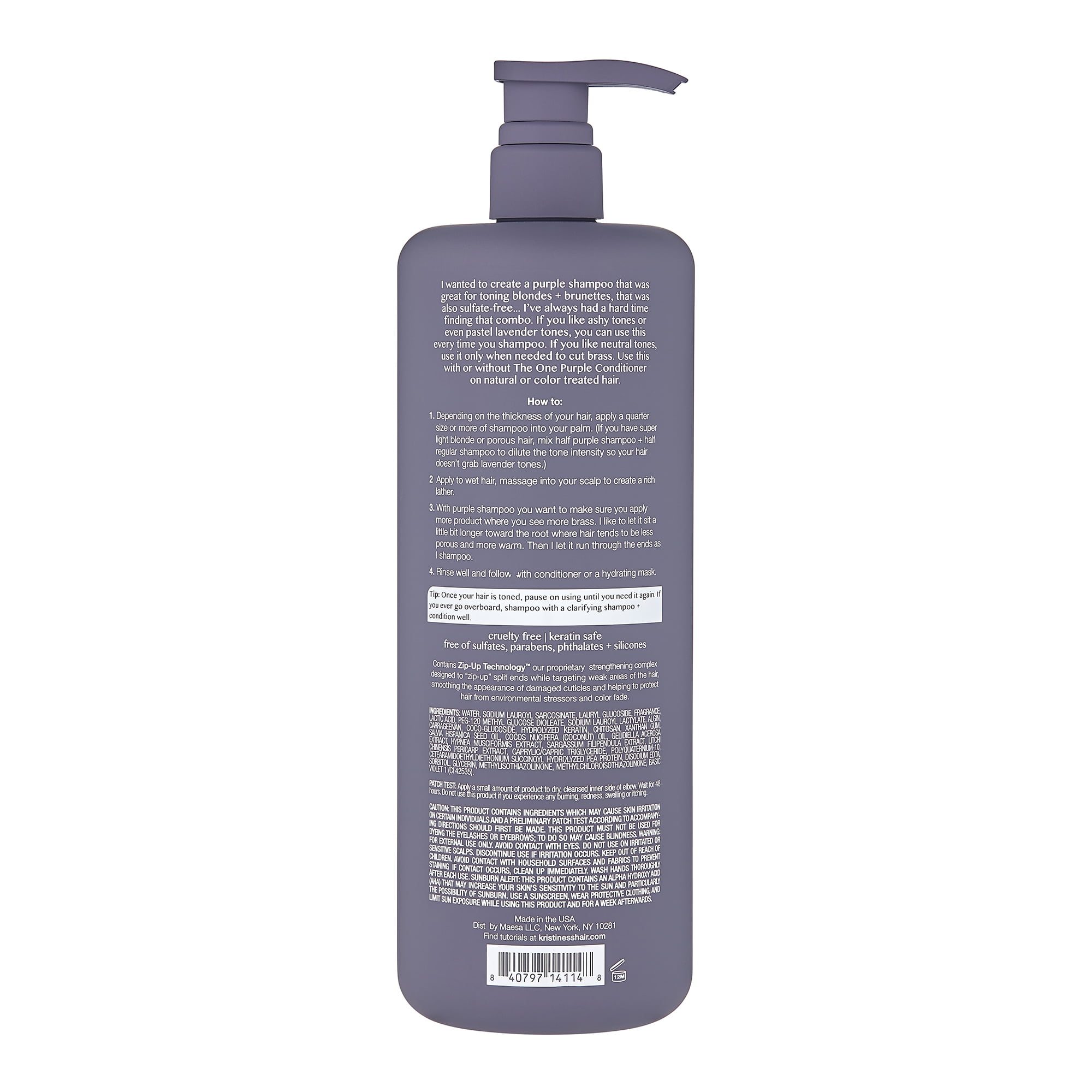 Kristin Ess One Purple Shampoo - Toning + Anti Brass - Blonde, Brunette + Silver Hair, 1L