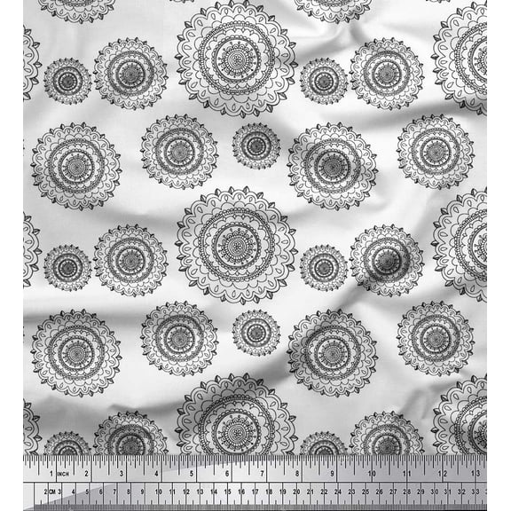 Soimoi Black Cotton Duck Fabric Artistic Flower Mandala Printed Craft Fabric by the Yard 42 Inch Wide