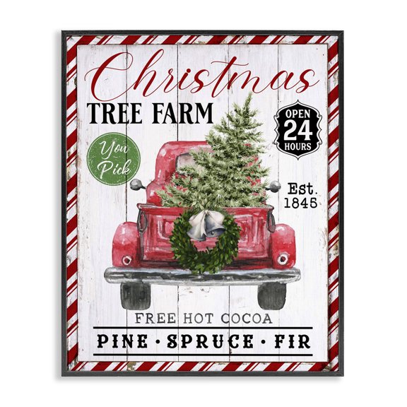 Stupell Industries French Country Holiday Tree Farm Sign Black Framed Giclee Art, 11 x 14, by Creatif Belle