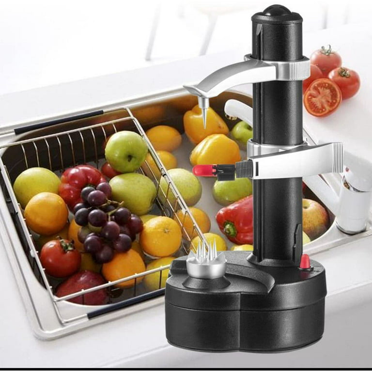 Tfcfl Multifunctional Electric Automatic Potato Peeler Machine Rotating Fruit Apple Vegetables Peeling Tool Black, Size: 6 x 5.6 x 11.6