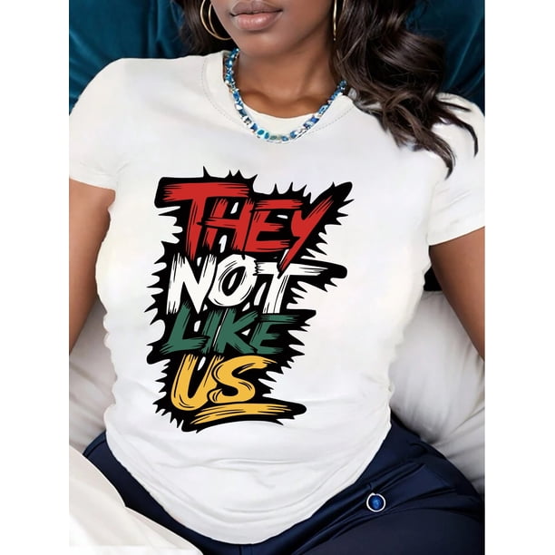 Casual Short Sleeve Top for Spring & Summer, They Not Like us Letter Print Crew Neck T-Shirt, Women's Clothing