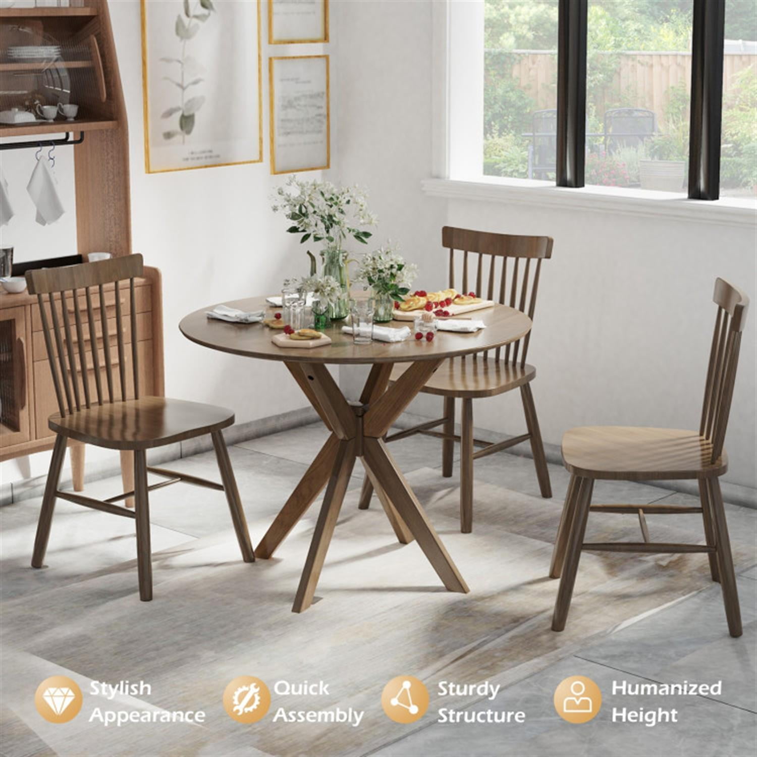 Demi Bonn 36" Round Wood Dining Table with Intersecting Pedestal Base, Modern Kitchen Table Furniture for Dining Room, Dinette, Compact Space-Saving, Brown