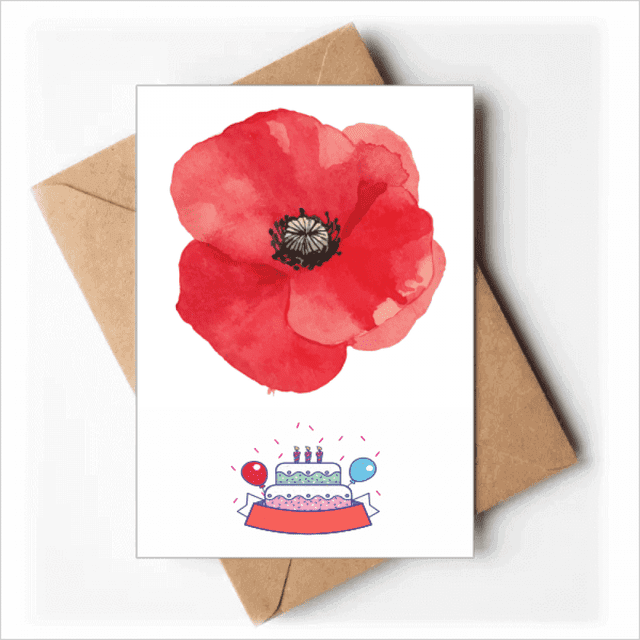 Watercolour Red Flower Painting Corn Happy Birthday Greeting Cards Envelopes Blank
