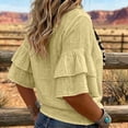 thumbnail image 5 of ClodeEU Women's Linen Blend Button 3/4 Sleeve Shirt with Tiered Ruffle ,Solid Color Casual Blouse Yellow,Women's Plus M, 5 of 7