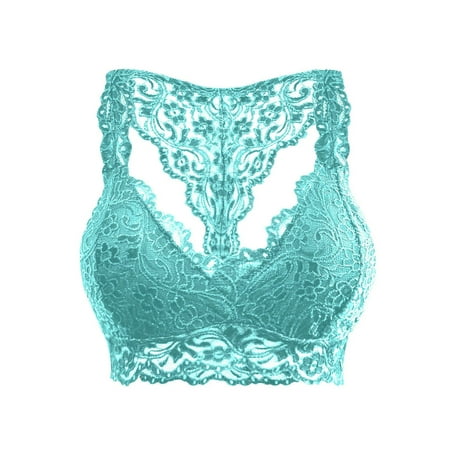 KELINFONG Sexy Racerback Lace Bra for Women Padded Breathable Breathable Bralette Sports Bras Crop Tops