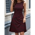 thumbnail image 2 of Dycnvjo Women'S Casual Dresses 2025 Sleeveless Striped Mini Dress High Waisted A Line Dresses Wine Red S, 2 of 8