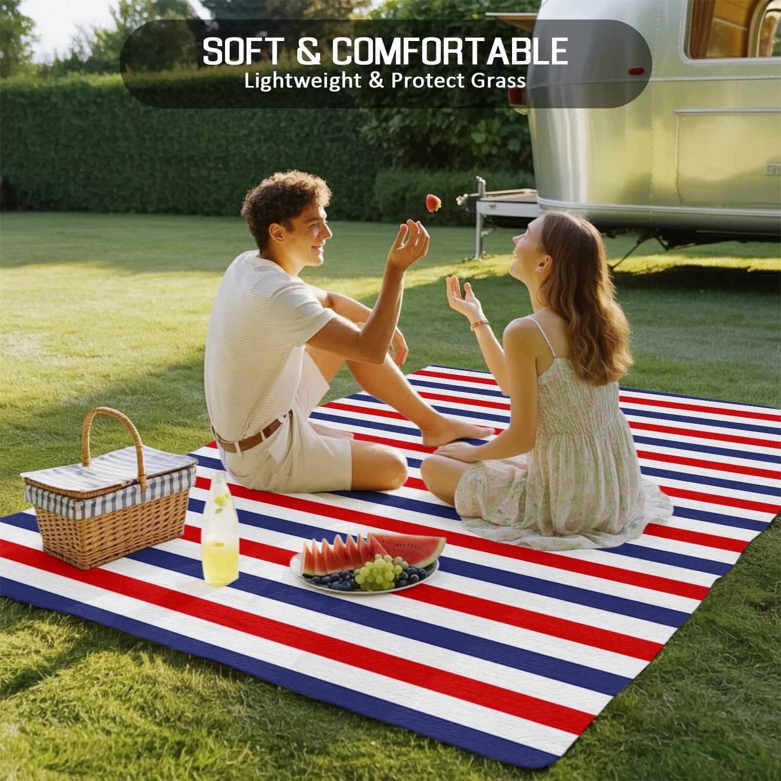 3' x 5' Outdoor Rug, Red Blue White Striped Outdoor Washable Rug Large Floor Carpet, Modern Simple Stripes Non Shedding Area Rug for Outside Patio RV Porch Deck Balcony Camping Living Room
