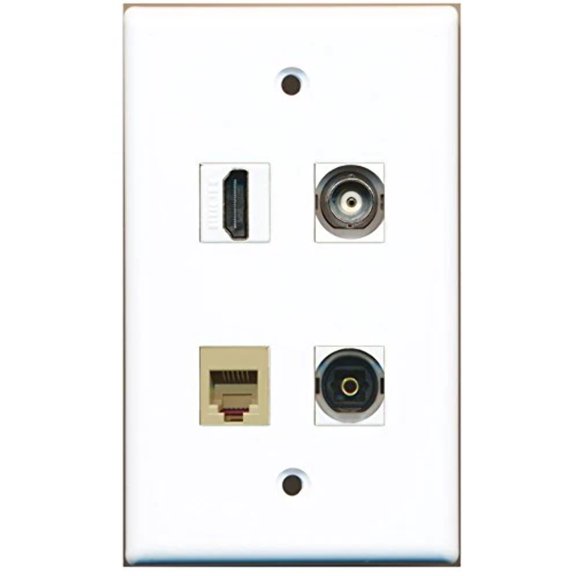 RiteAV - 1 Port HDMI 1 Port Phone RJ11 RJ12 Beige 1 Port Toslink 1 Port BNC Wall Plate