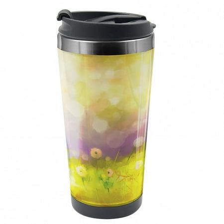 

Flower Travel Mug Yellow Dandelion Field Steel Thermal Cup 16 oz by Ambesonne