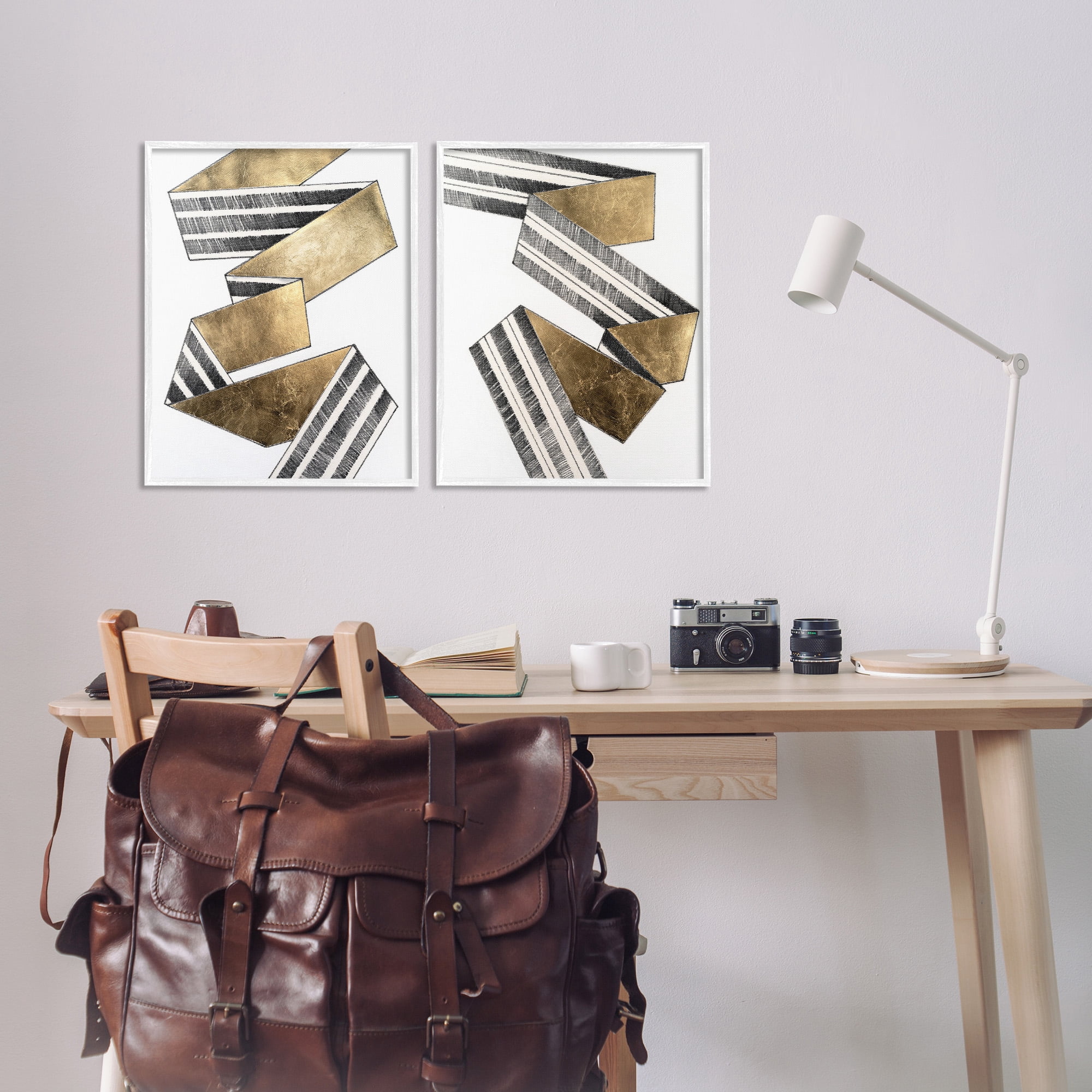 Stupell Industries Cascading Patterned Ribbon Abstract Painting White Framed Art Print Wall Art, 16 x 20, Set of 2