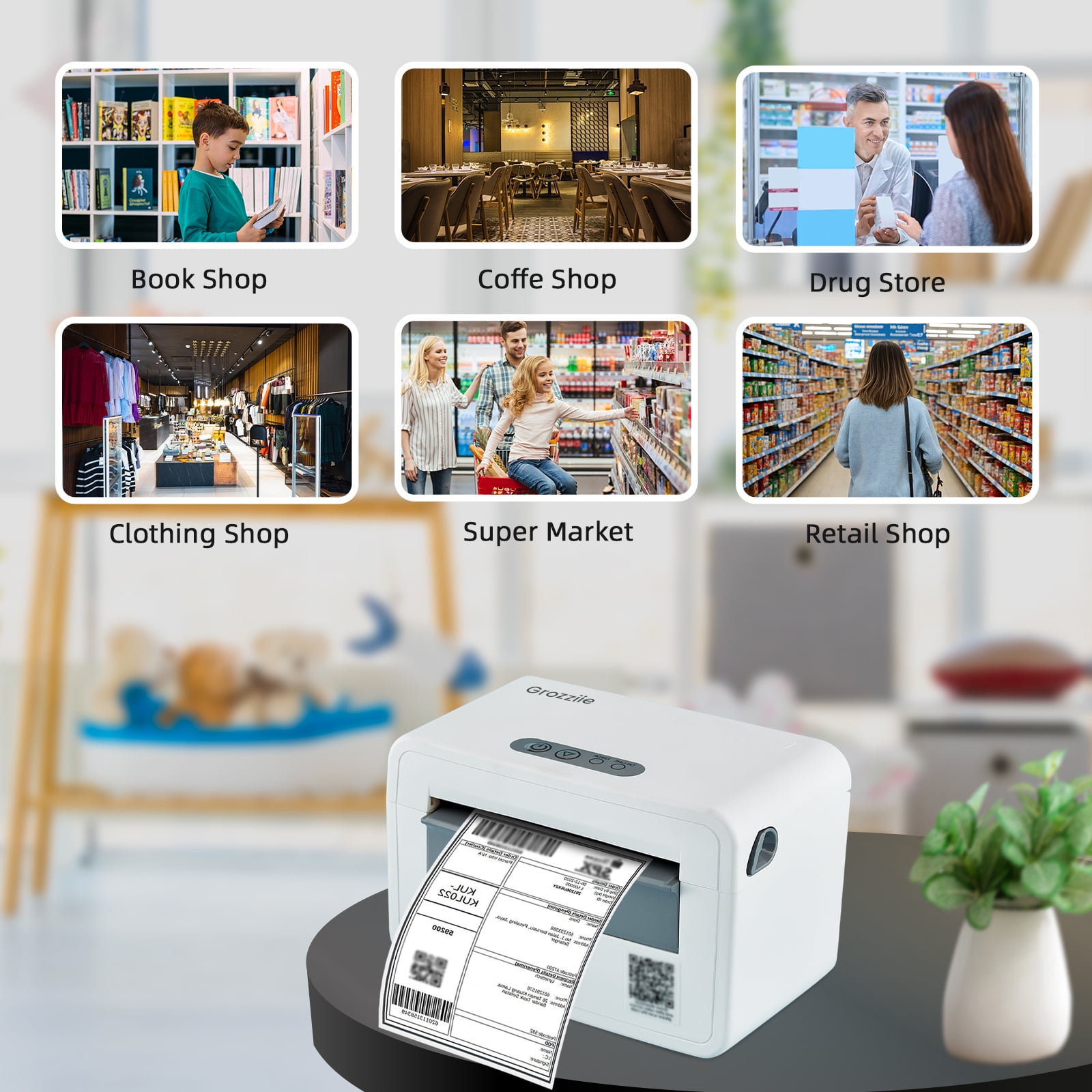 Grozziie Thermal Label Printer | USB Portable 4x6 Thermal Label Printer for Shipping Package, Small Business, Warehouse, Delivery Company - Only Windows Supported