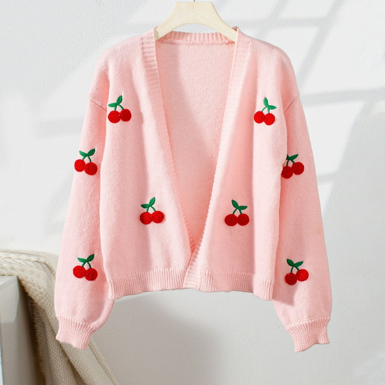 Cardigan Sweaters for Women Lightweight Embroidery Cable Knit Cute