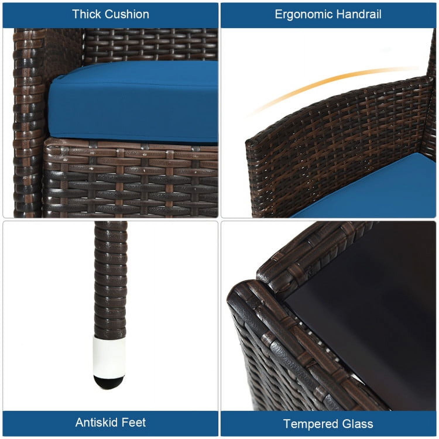 Aimee Lii 4 Pieces Patio Cushioned Wicker Conversation Set, Outdoor Sectional Set with with Glass Coffee Table, Peacock Blue