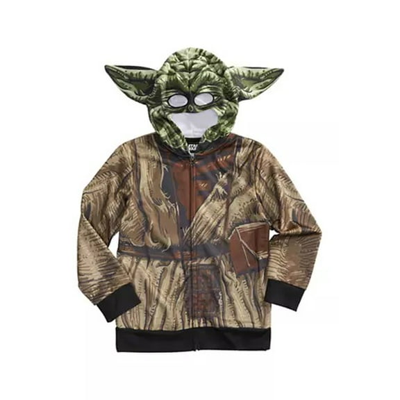 Star Wars Big Boys' Yoda Sublimated Fleece Zip Costume Hoodie, multi, Small - 10