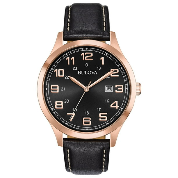 Bulova Bulova Men's RoseGold Case Dress Watch with Leather Strap