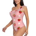 thumbnail image 4 of Balery Strawberries One Shoulder Swimsuits for Women Ruffle Swimsuits Tummy Control One Shoulder Bathing Suits-Medium, 4 of 8