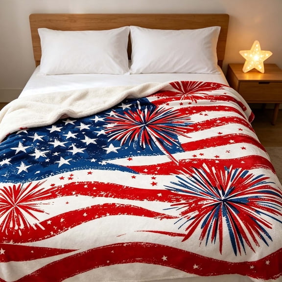 American Flag Throw Blanket for Sofa Couch Bed,4th of July Memorial Day Decor,70.8x90.5 Inch