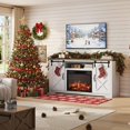 thumbnail image 3 of SESSLIFE Fireplace TV Stand for 65 Inch TV, 30'' Tall Farmhouse TV Stand with 2 Drawers & Sliding Barn Door, Entertainment Center with 3D Flame Electric Fireplace Heater, White+Brown, 3 of 10