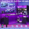 thumbnail image 4 of Sioweci L Shaped Gaming Desk, 75" Corner Desk with Drawer, Power Outlet & LED Lights, Home Office Desk with Storage Shelves for Space, Black, 4 of 11
