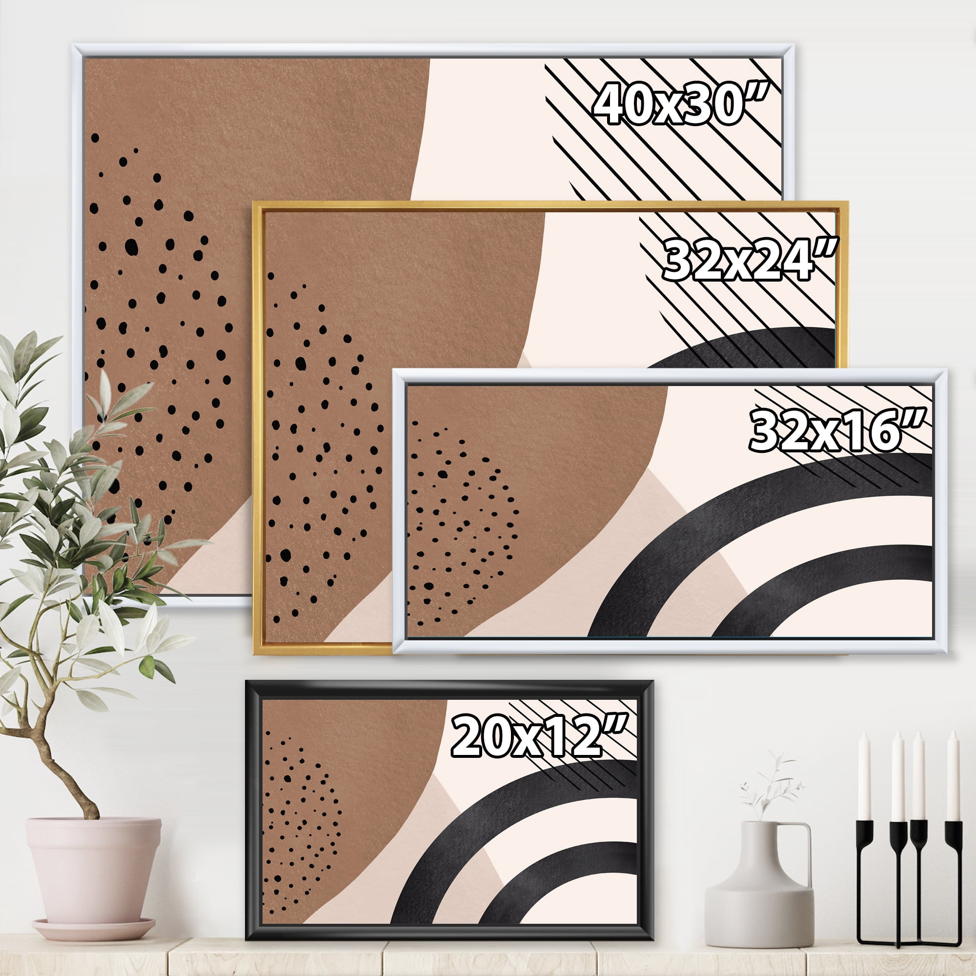 Designart 'Abstract Ivory Shapes and Shapes in Terracotta III' Modern Framed Canvas Wall Art Print