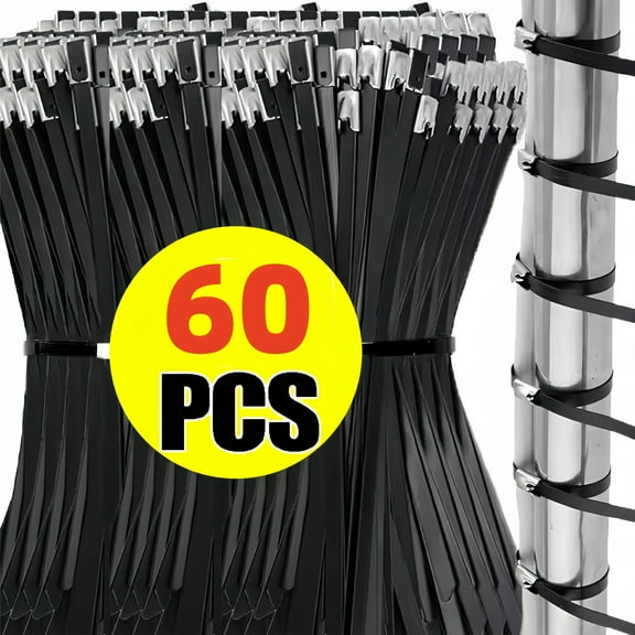 40/60/100 Pcs Black Stainless Steel Cable Ties, Metal Self-Locking Fasteners, Black Heavy-Duty Cable Ties