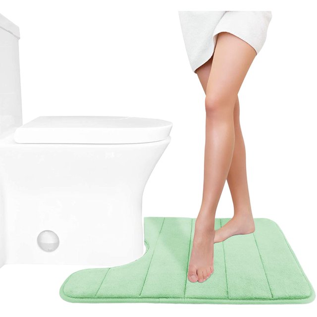 LAICAIW Memory Foam Toilet Bath Mat U-Shaped, 24 X 20 Inches,Soft and Comfortable, Super Water Absorption, Non-Slip, Machine Wash and Easier to Dry for Bathroom Commode Contour Rug, Pale Green