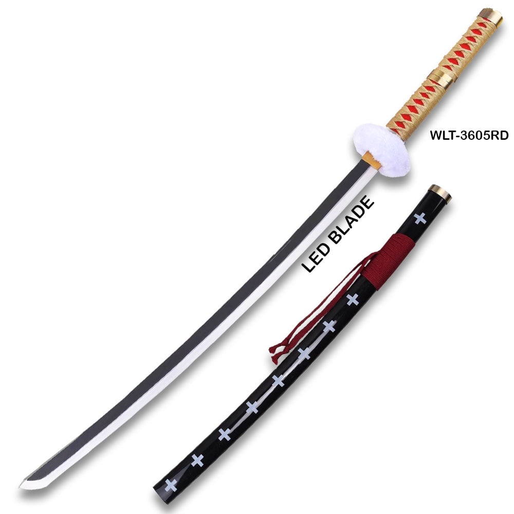 One Piece Trafalgar Law "Kikoku" LED Light-Up Wooden Katana Replica – Red Surgeon of Death Cosplay Sword with Scabbard 41 in