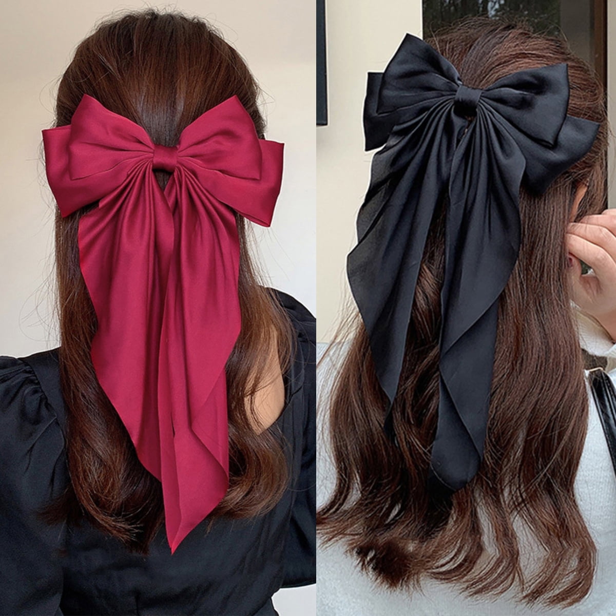 Cheers US Silky Satin Hair Barrettes Clip for Women Large Bow Hair