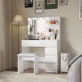 thumbnail image 2 of Makeup Vanity Desk Set with Mirror & Light, Dressing Table Storage Lots with Power Strip, 2 of 6