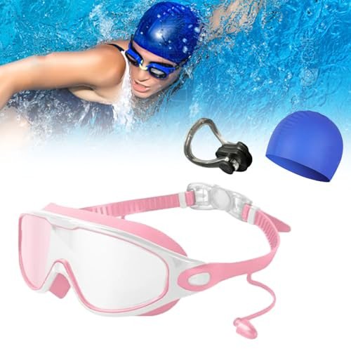 Blueek Lunettes de Natation pour Enfants avec Protection UV Anti-Buée, Vue Panoramique Étanche Sangle en Silicone Réglable pour Natation Intérieure Extérieure