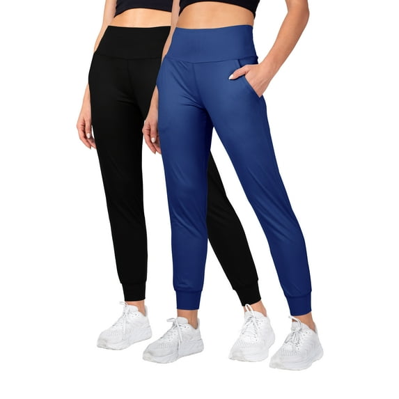 INERZIA 2 Pack Womens Joggers with Pockets High Waist Yoga Pants for Gym and Workout Black and Navy X-Large