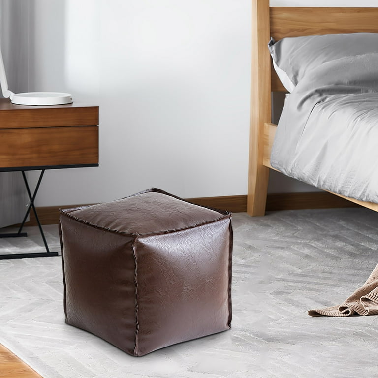 Handmade Moroccan Leather Pouf Ottoman – 15x15x8 Inch Footstool – Dining Room Accent