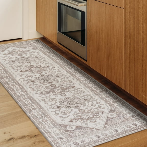 My Magic Carpet 2.5'x7' Machine Washable Non-Slip Kitchen Hallway Runner Rug - Saraz Grey Silver