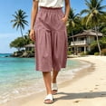 thumbnail image 7 of Karymi Workout Shorts Women Elastic High Waist Pleated Culottes, Casual Solid Cropped Capri Pants with Pockets, Wide Leg Calf-Length Trousers Biker Shorts Women, 7 of 7