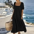 thumbnail image 6 of Ruimatai Women's Square Neck Gathered Short Sleeve Half-Button Loose Fit Casual Maxi Dresses with Pockets for Women Beach & Vacation Wear, 6 of 8