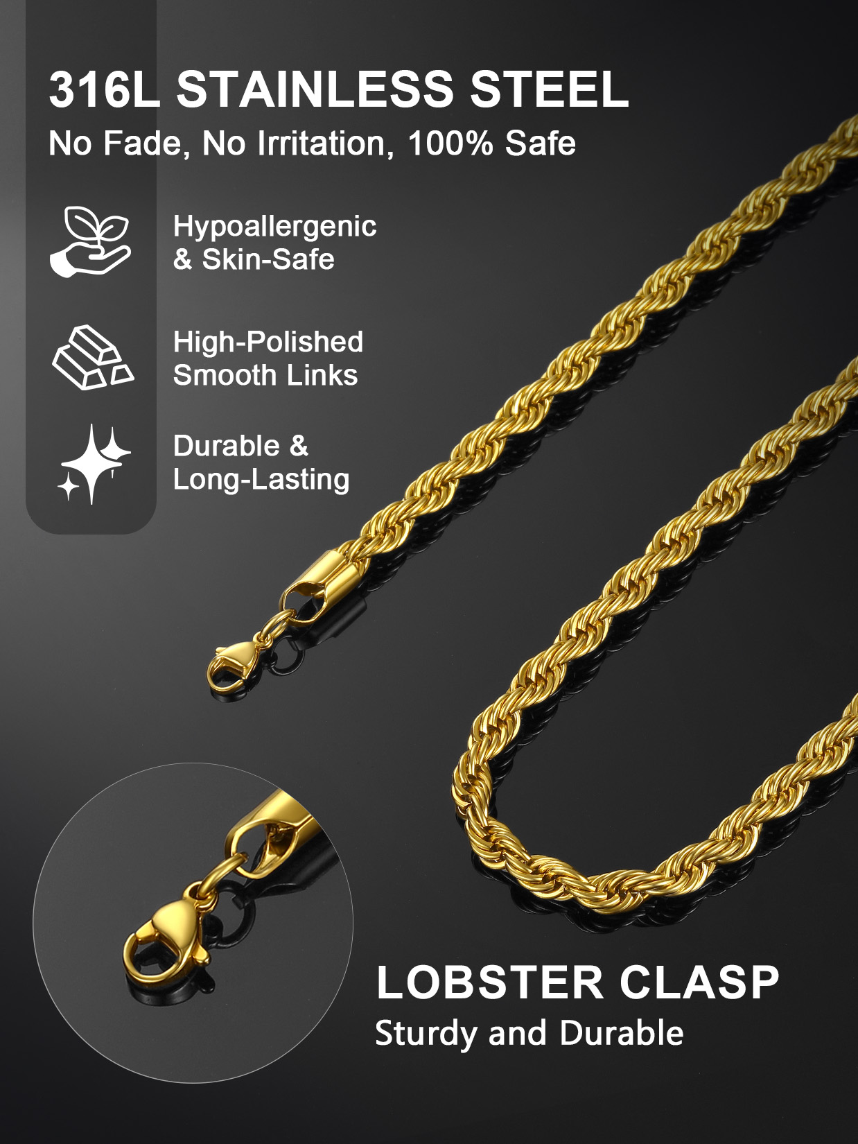 ChainsProMax Men's 18K Gold Plated Rope Chain Necklace photo 8